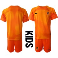 Nederländerna Målvakt Replika babykläder Bortaställ Barn VM 2022 Kortärmad (+ korta byxor)
